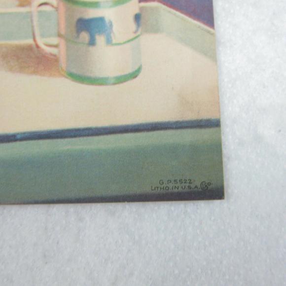 Vintage Litho Art Print Baby High Chair Pink Dress Bib Cup Segur Gulbransen - Picture 7 of 12